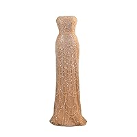 Champagne Shiny Pearls Beadings Mermaid Prom Evening Shower Party Dress Celebrity Pageant Wedding Guest Gown