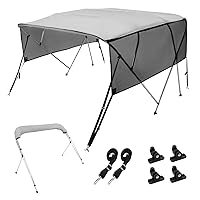 4 Bow / 3 Bow Bimini Top Boat Cover, Detachable Mesh Sidewalls, 600D Polyester Canopy with 1
