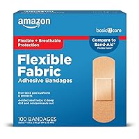 Flexible Fabric Adhesive Bandages, First Aid and Wound Care Supplies, All-One Size, 100 Count