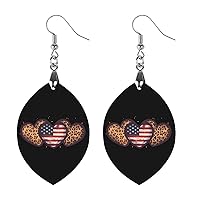 Leopard U.S. Flag Hearts Printed Earrings Wooden Boho Vintage Pendant Dangle Apricot Shaped Earrings for Women