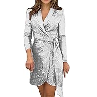 Women's Autumn and Winter Fashion Sexy Sparkly Waist Skirt Dress with Sleeves for Women Plus Size