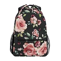 ALAZA Rose Flowers Floral Backpack Purse for Women Girls Kids Student Personalized Laptop iPad Tablet Travel School Bag with Multiple Pockets