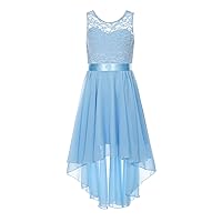 YiZYiF Kids Flower Girls Lace Floral Chiffon Junior Bridesmaid Dress High Low Wedding Birthday Party Dresses 01 Lake Blue 12