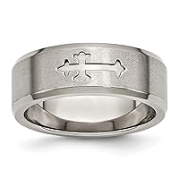 Titanium Religious Faith Cross Design Satin Beveled Edge Band Ring Jewelry Gifts for Women in Titanium Variety of Ring Sizes and 6mm 8mm