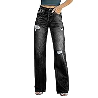 High Waisted Jeans for Women Heart Raw Hem Loose Casual Trousers Straight Teens Jeans Womens Y2k Fashion Vintage Jeans
