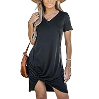 CUPSHE Women Short Sleeve Casual Shirts Dress Summer V-Neck Twisted Mini Knit Dresses