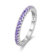 2mm Micro Pave Cubic Zirconia Eternity Band Stack Ring Silver Color Wedding Jewelry for Women Y115