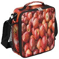 Fresh Apples Insulated Lunch Bag, Red Fruit Apples Lunch Box Tote Bag Waterproof Reusable Thermal Cooler with Removable Adjustable Shoulder Strap