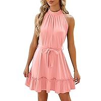 Women's Y2K Fashion Sexy Round Neck Hanging Tie Sleeveless Knee Length Cocktail Dress Formal, S-2XL