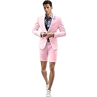 Men's 2 Piece Suit Slim Fit,Shorts Suit for Men Blazer Pants Set Wedding Summer