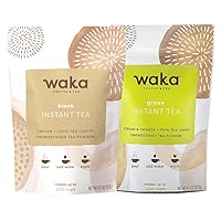 Waka Quality Instant Tea — Unsweetened 2 Bag Tea Combo — 100% Tea Leaves — Green, Black Indian, 4.5 oz Per Bag