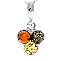 Genuine Baltic Amber & Sterling Silver 3 Stone Classic Pendant without Chain - 1847