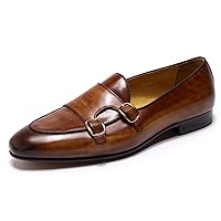 Men's Fashion Comfortable Genuine Leather Monk Strap Loafers Casual Dress Formal Silp On Tuxedo Shoes