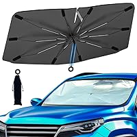 Windshield Sun Shade with 360° Pull Cord Anti-Scratch Handle - Upgraded Sunshade for Car Windshield with Double-Layer Fabric, Car Umbrella Front Sun Shades Cover for Most Vehicles
