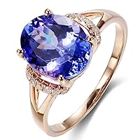 Fashion Jewelry Women's Real Tanzanite Gemstone Solid 14K Rose Gold Natural Diamond Engagement Wedding Ring Sets