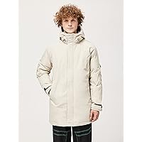 Jackets for Men Jackets Men Zip Up Snap Button Drawstring Hooded Winter Coat Jackets for Men (Color : Beige, Size : Small)
