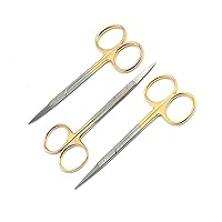 LAJA IMPORTS® SET OF 3 SCISSORS 4.5 INCH STRAIGHT GOLD PLATED HANDLE DENTAL ART AND CRAFT SCISSORS