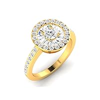 GEMHUB Lovers Anniversary Ring Yellow Gold 14k 1.01 CARAT Round Shape Halo Style Diamond G VS1 Lab Created Size 4 5 6 7 8 82