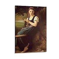 The Knitting Girl by William Adolphe Bouguereau Canvas Wall Art Print Poster For Home School Office DecorPrint Canvas Poster Bedroom Decor Sports Landscape Office Room Decor Gift Frame-The Knitting Gi