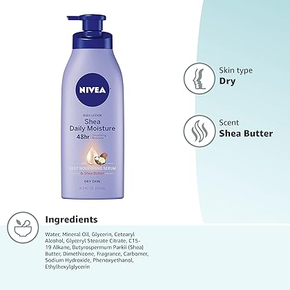 NIVEA Shea Nourish Body Lotion, Dry Skin Lotion with Shea Butter, 16.9 Fl Oz Pump Bottle