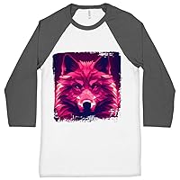 Beautiful Wolf Art Baseball T-Shirt - Animal Face T-Shirt - Neon Print Tee Shirt