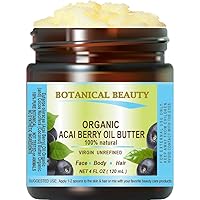 Organic ACAI BERRY OIL BUTTER RAW VIRGIN UNREFINED BLEND for Face, Body, Hair, Lip and Nails. Organic Coconut Oil and Acai Berry Oil 4 Fl. oz. - 120 ml by Botanical Beauty