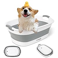 Collapsible Pet Bathtub with Water Drain Plug, Small Pets Portable Bath Tub for Puppy Small Dogs Cats, Portable & Space Saving Design, BPA Free, Grey