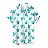 Men's Heart Print T Shirt Short Sleeve Casual Tops Summer Hawaiian Beach Shirts Valentine's Day Printed Tee Top