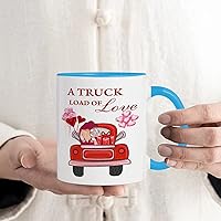 A Truck Load of Love Valentines Gnome Coffee Mug Tea Cup 11oz Pink Floral Flower Girls Funny Ceramic Tea Cup House Warming Gifts New Home Ceramic White Blue