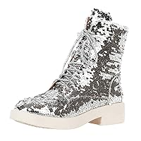 Caradise Womens Lace Up Glitter Combat Boots Chunky Heel Sequin Ankle Booties