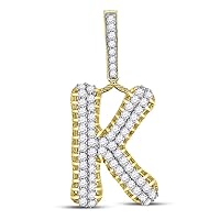 The Diamond Deal 10kt Yellow Gold Mens Round Diamond Letter K Charm Pendant 1-1/3 Cttw
