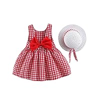 IDOPIP Baby Girl Tutu Dress Summer Sleeveless Backless Princess Birthday Party Dresses Flower Bow Sundress with Straw Hat Set