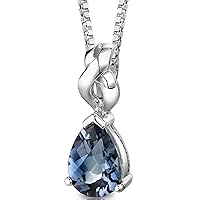 PEORA Simulated Alexandrite Swirl Teardrop Pendant Necklace for Women 925 Sterling Silver, Color Changing 3 Carats Pear Shape 10x7mm, with 18 inch Chain