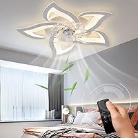 27” Ceiling Fan with Lights and Remote Control, Modern Bladeless Fan Light, 3 Switchable Light and Ultra Quiet 6 Gear Wind Speed, Ceiling Fan for Bedroom,Kids Room and Dining Room (White/50W)