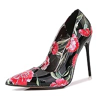 Womens Pumps 4.3 inch High Heels for Women Pointy Closed Toe Patent Leather Colorful Print Slip on Stiletto Heel Wedding Prom Dress Shoes