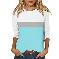Women Summer Casual Shirts, 3/4 Sleeve Striped Tunic Tops - Women Color Block Crew Neck Tee Tshirt Blouses