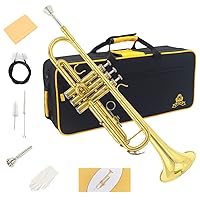 Bb Standard Trumpet Set, Brass Adults Play Western Wind Instruments for Beginners or Advanced Students, with Hard Case, Cleaning Kit, 7C Mouthpiece, Cloth and Gloves (Golden)