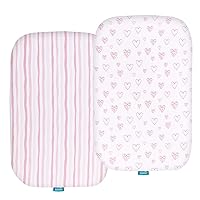 Bassinet Sheets Fit for Hospital Bassinet, Simmons Kids by The Bed Twin City and Graco Pack 'n Play Close2Baby Bassinet(not playard), 100% Jersey Knit Cotton, 2 Pack, Breathable and Soft, Pink Print