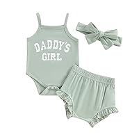 Newborn Baby Girl Summer Clothes Daddys Girl Ruffle Sleeveless Ribbed Knit Romper Tops Shorts Bloomers Outfits