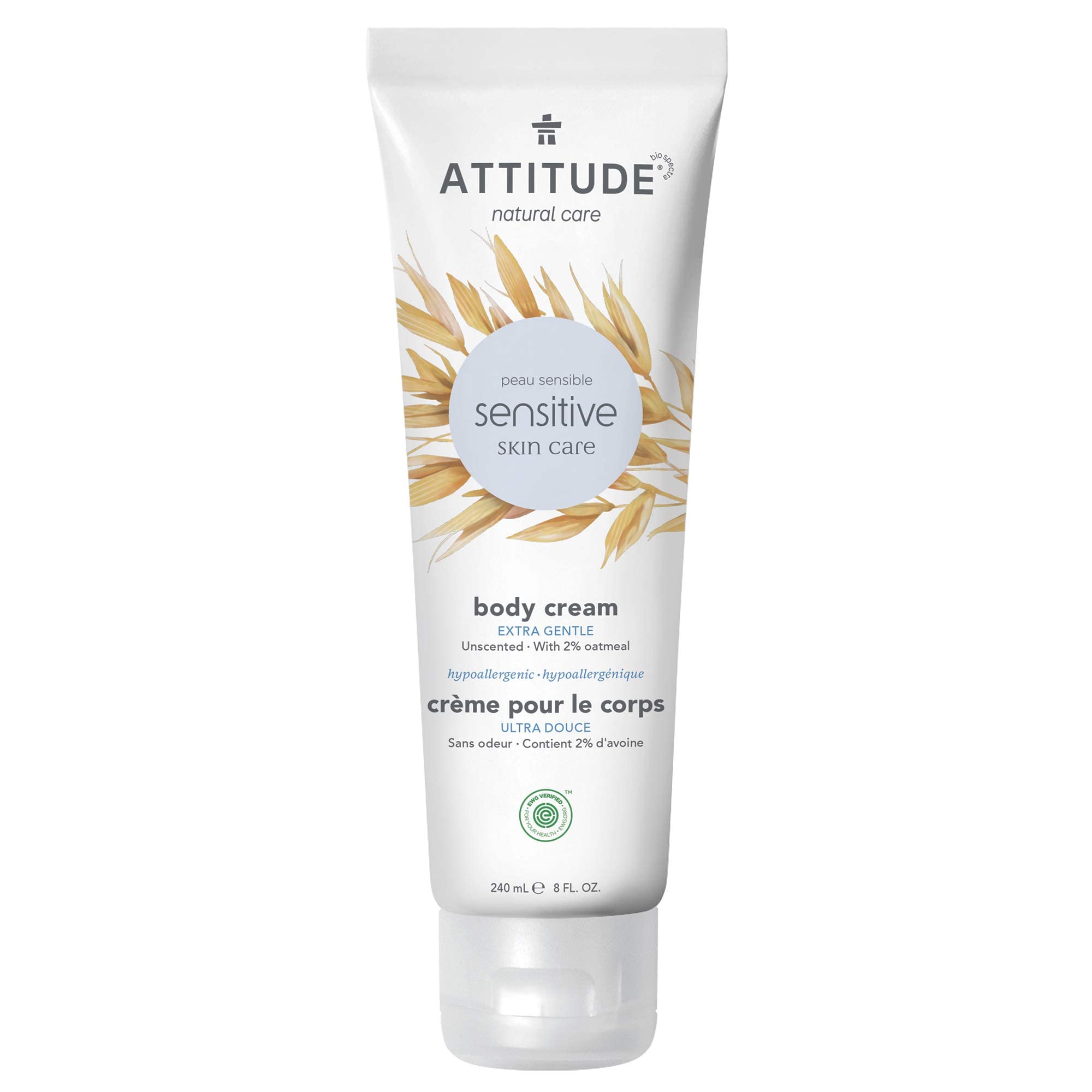 ATTITUDE Unscented Body Cream for Dry & Sensitive Skin, EWG Verified, Dermatologist-tested & Hypoallergenic, Vegan & Cruelty-free Body Moisturizer, Fragrance Free, 8.1 Fl. Oz.