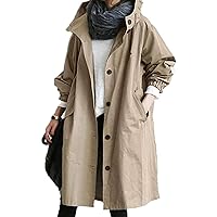 uellak Women's Outerwear Coat, Loose, Body Cover, Trench Coat, Long Sleeve, Solid Color, Hooded, Jacket, Korean Style, Fashion, Long Length, Hoodie, Tunic, Large Size, Casual Top, Commuting to Work or
