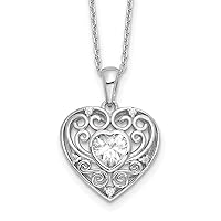 Cheryl M 925 Sterling Silver Rhodium Plated Brilliant cut CZ Love Heart Necklace With 2 Inch Extender 18 Inch Jewelry for Women