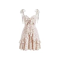 Dresses for Women Ditsy Floral Tie Shoulder Knot Front Layered Cami Dress (Color : Yellow, Size : Medium)