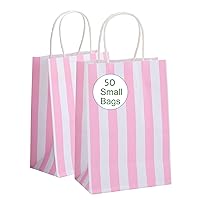 RNORRI Gift Bags 50Pcs, 5.25 x 3.75 x 8 Inch Small Pink Bags, Pink And White Paper Bags, Kraft Paper Bags With Handles For Party, Baby Shower, Christmas, Mother's Day, Birthday, Goodie