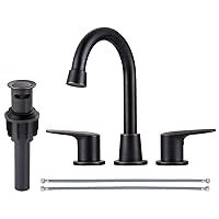 2 Handle 3 Holes Widespread Bathroom Faucet, Bathroom Sink Faucet with Copper Pop Up Drain, Oil Rubbed Bronze Lavatory Faucet Swivel Spout with Drain Assembly for Restroom Vanity Camper