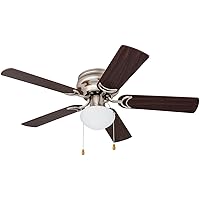 Alvina, 42 Inch Traditional Flush Mount Indoor LED Ceiling Fan with Light, Pull Chain, Dual Finish Blades, Reversible Motor - 80029-01 (Satin Nickel), 52