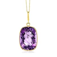 Gem Stone King 14K Yellow Gold Purple Amethyst Pendant Necklace For Women with 18 Inch Solid 14k Gold Chain (9.00 Cttw, Gemstone Birthstone, Cushion Checkerboard 16X12MM)
