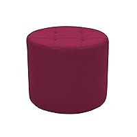 Factory Direct Partners Tufted Round Accent Ottoman; Hand Upholstered Commercial Furniture for Lobby, Office, Library, Classroom or Home; Seating, Footstool, Side Table Use - Raspberry, 14045-RS