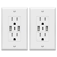 TOPGREENER USB Outlet, 3-Port Type C Wall Outlet, 15 Amp Receptacle Plug, Charging Power Outlet with USB Ports, Compatible with iPhone 15 Series & More, UL Listed, TU21536AC3-2PCS, White, 2 Pack
