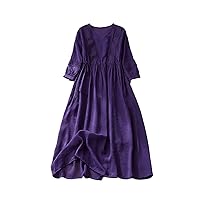 Women A-Line Long Dress Vintage Style Solid Color Loose Comfortable Female Casual Half Sleeve Dresses